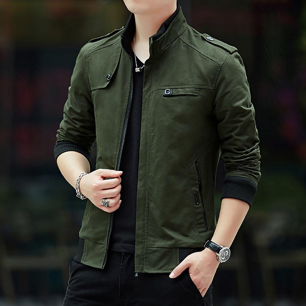 CA9801 Men's Autumn Winter Classic Casual Jacket (Lapel Grid Long Sleeve Polyester Jacket Size M) - Army Green