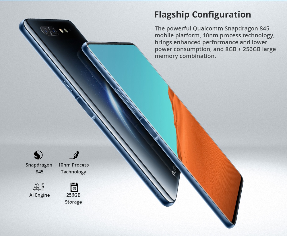 Nubia X 6.26 Inch 4G LTE Smartphone Snapdragon 845 8GB 128GB 16.0MP+24.0MP Dual Rear Cameras Android 8.1 All-Screen Fast Charge Dual Screen - Gray