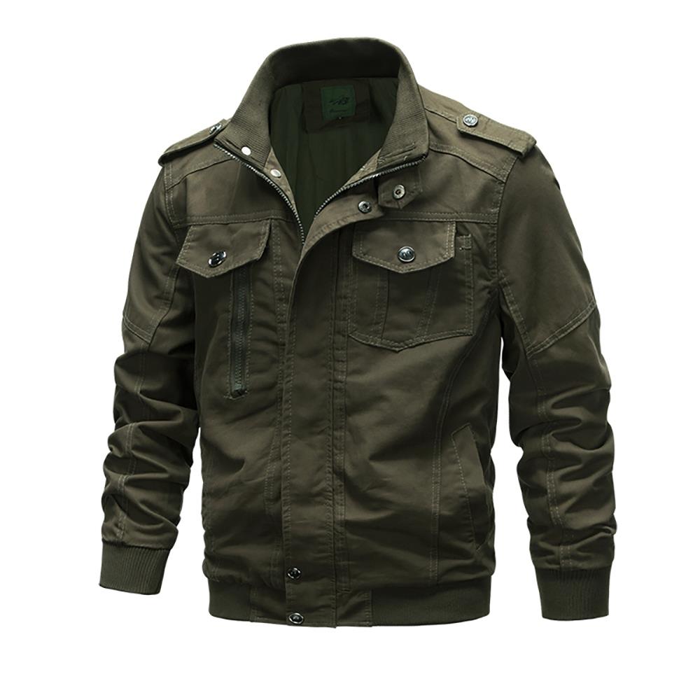 CA806 Men's Autumn Winter Casual Stand Collar Cotton Bomber Jacket Size M - Army Green
