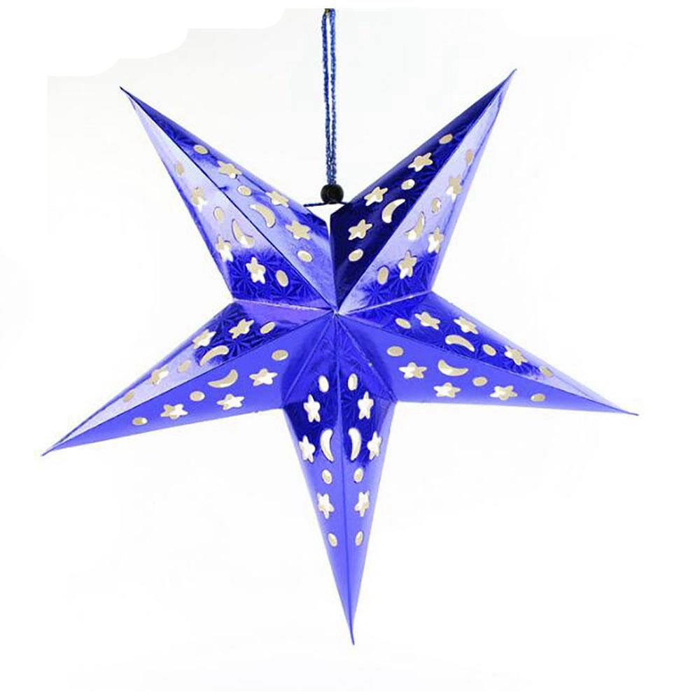 Hanging Paper Star Solid Laser Pentagonal Star Ceiling Decoration (30CM) - Green