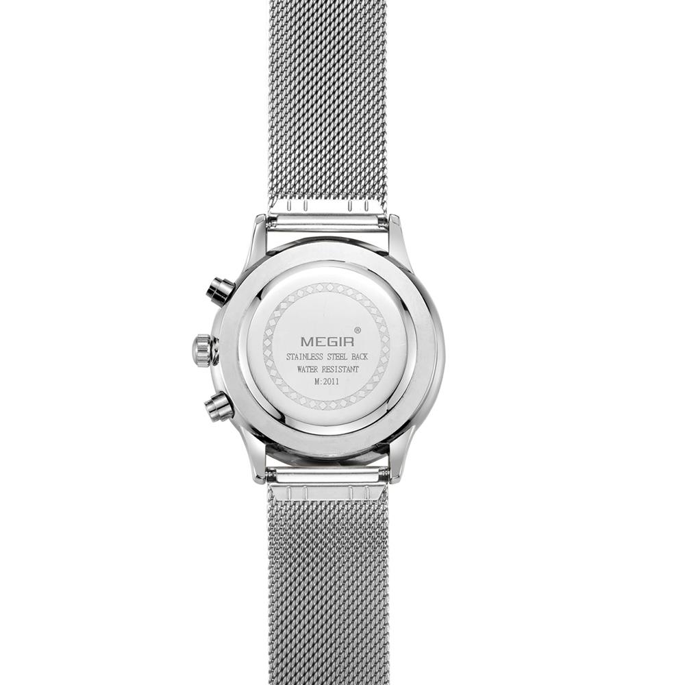 ML2011G MEGIR Men's Sports Wrist Watch Business Analog Casual Quartz Movement Stainless Steel - Silver