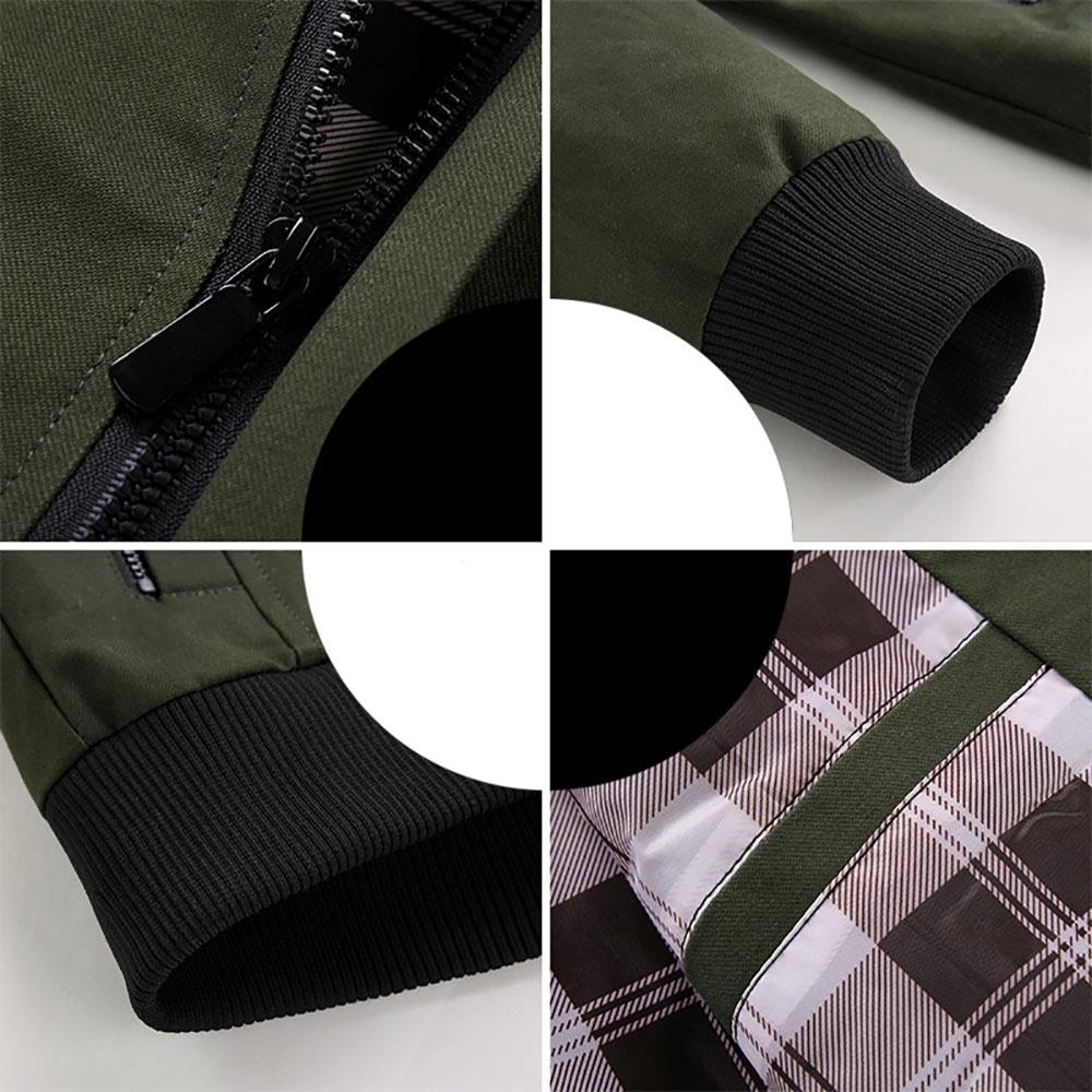 CA9801 Men's Autumn Winter Classic Casual Jacket (Lapel Grid Long Sleeve Polyester Jacket Size M) - Army Green