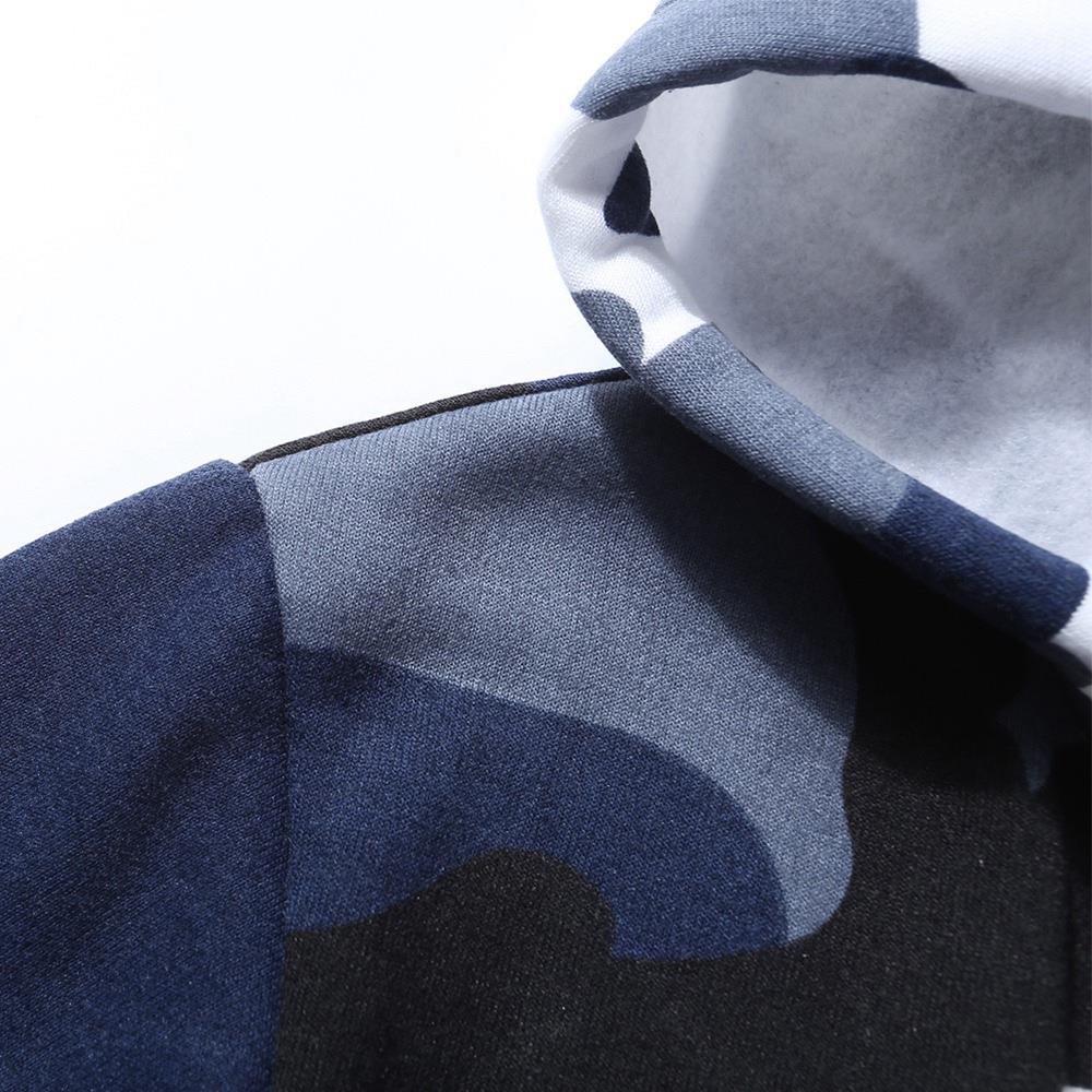 WY40 Men's Autumn Casual Long Sleeve Camouflage Pattern Hoodie Size M - Blue