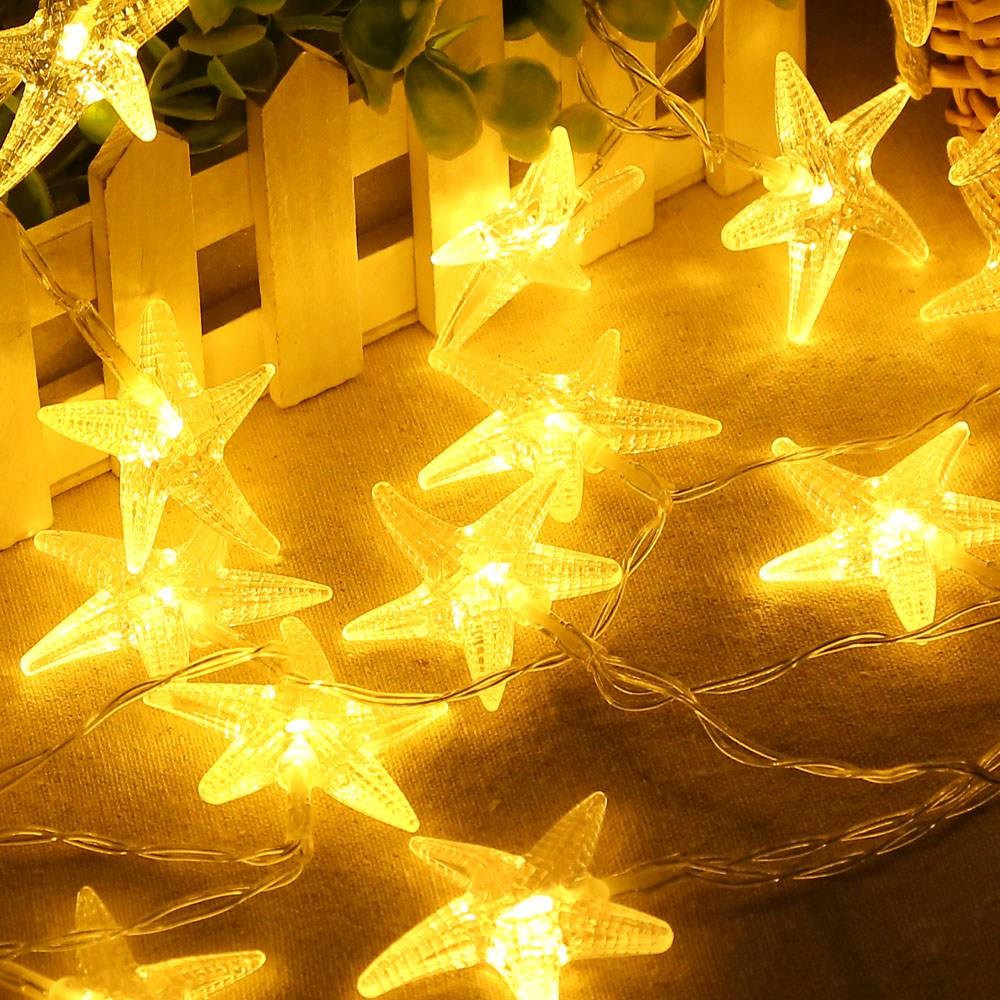 10PCS Starfish LED Battery LED String Lights Holiday Christmas Party Garden Decoration Lights (1.2 Meters) - Warm White