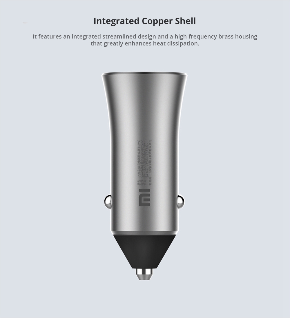 [18W Fast Charge Version] Original Xiaomi Car Charger Dual USB Port Output With LED Light - Silver
