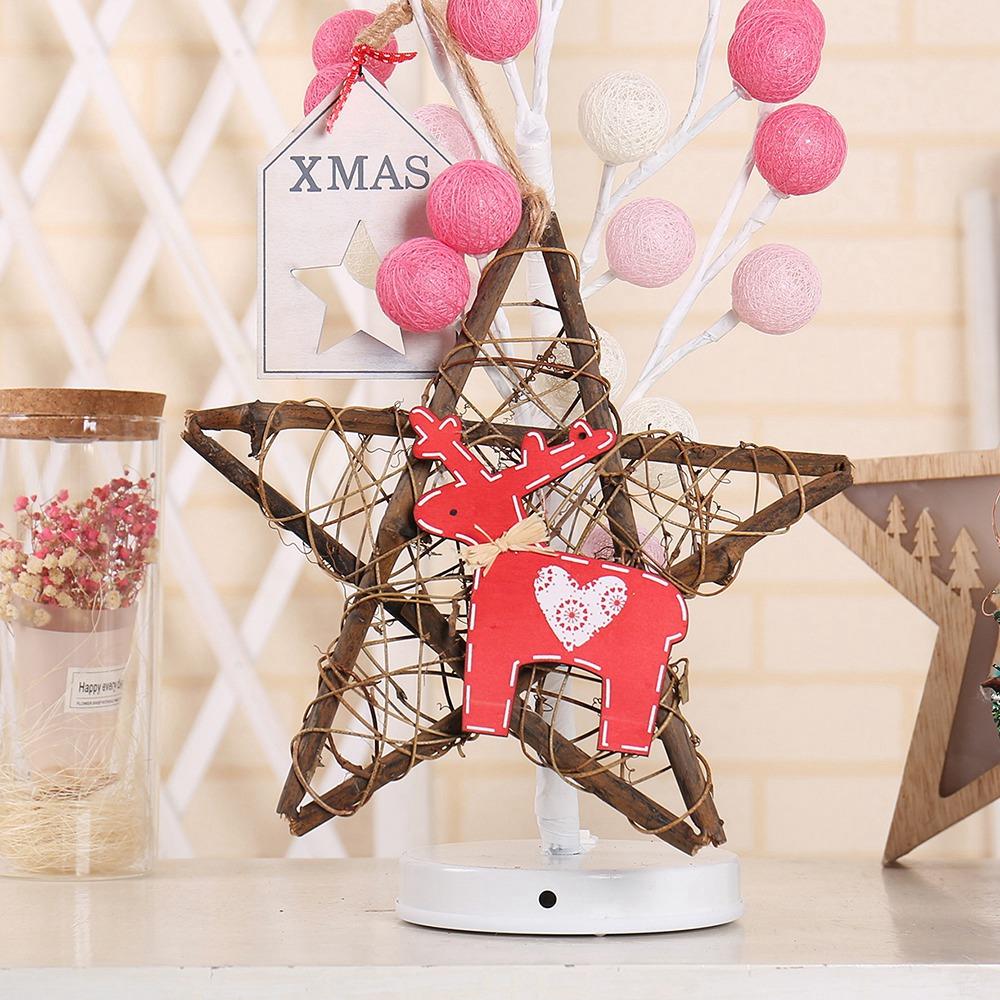 20LEDs Natural Dried Wreath DIY Star Rattan String Light Wreaths Christmas Door Wall Wedding Decoration - Warm White