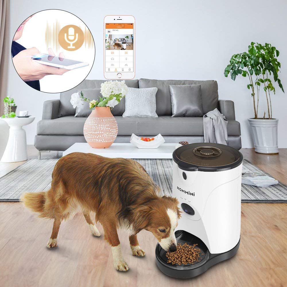 [US Stock]HOMMINI Smart Pet Feeder for Dog Cat with HD Camera Video Voice Recording 250ml Water Feeder Work with by iPhone Android - White