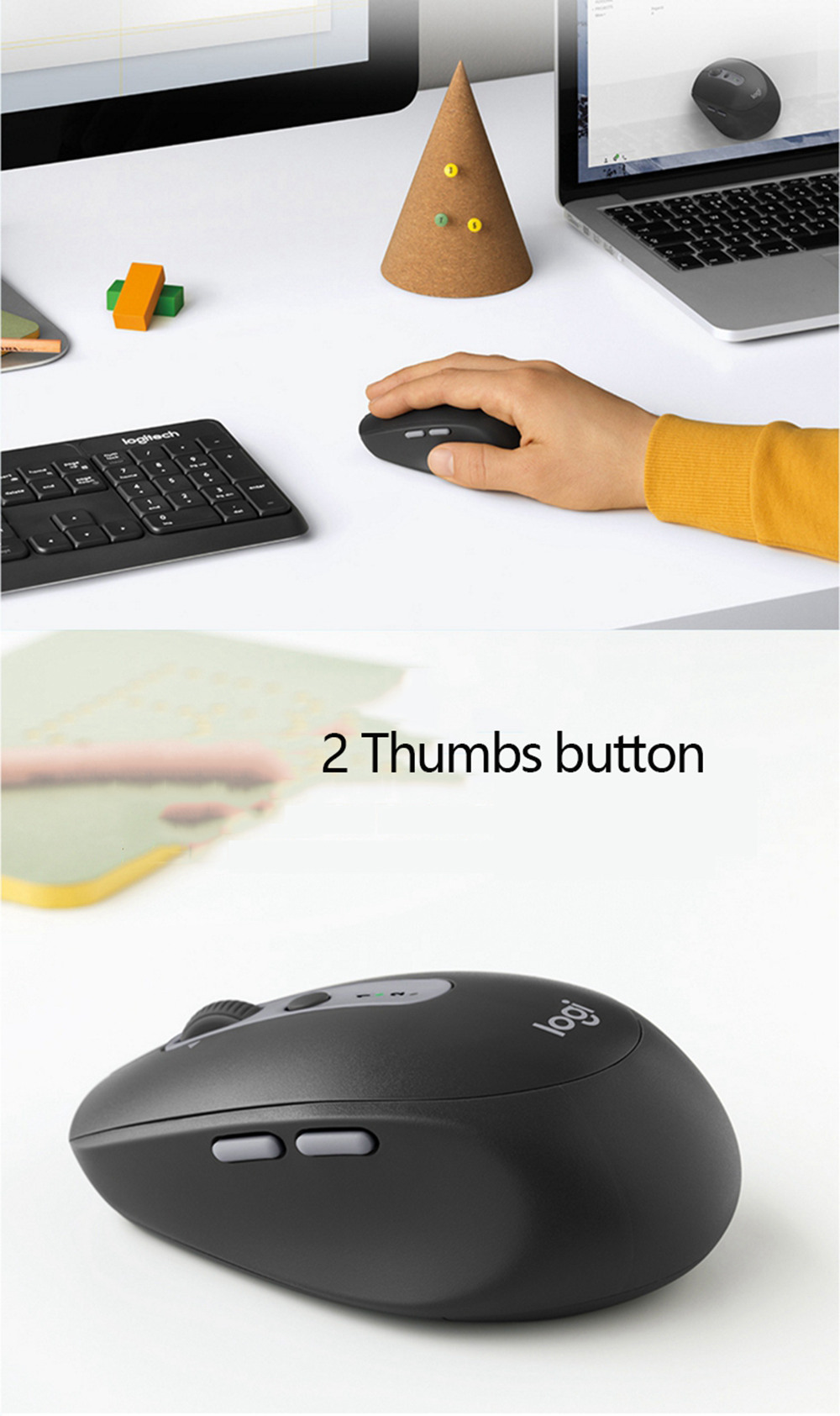 Logitech M590 Wireless Mute Mouse Bluetooth 2.4G Dual Mode Multi-device Control - Black