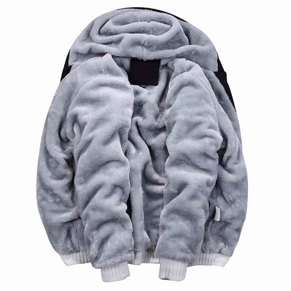 W02 Men's Autumn Winter Casual Color Block Cotton Cashmere Hooded Coat Size M - Blue + Gray