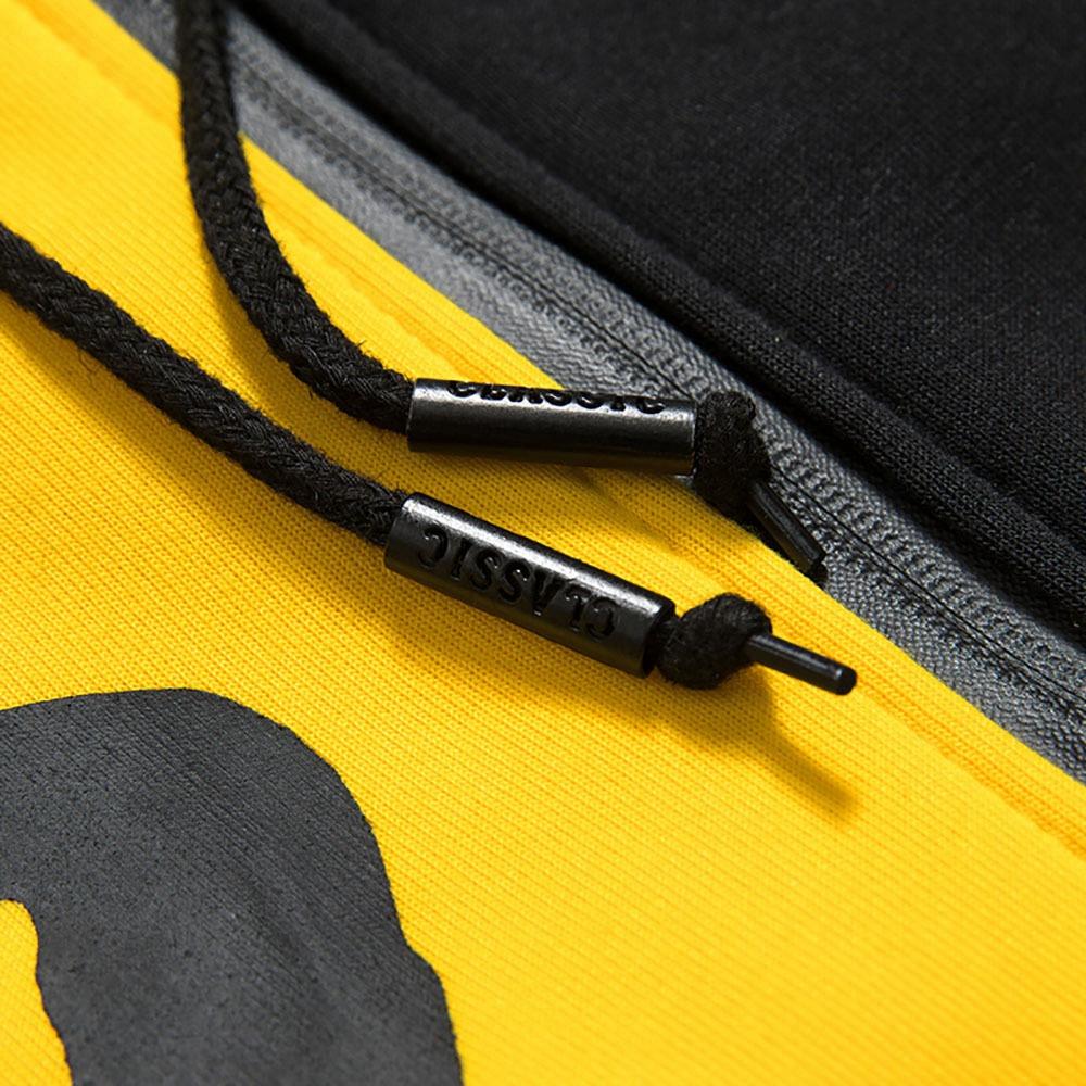 WY36 Men's Casual Color Block Zipper Design Cotton Hoodie Size S - Yellow and Black