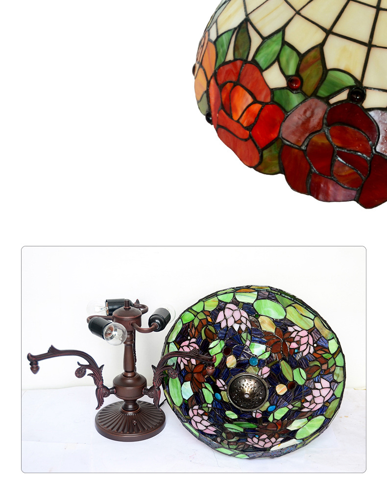 FUMAT Tiffany Style Stained Glass Handcrafted Ceiling Light - Romantic Two-tone Rose Design