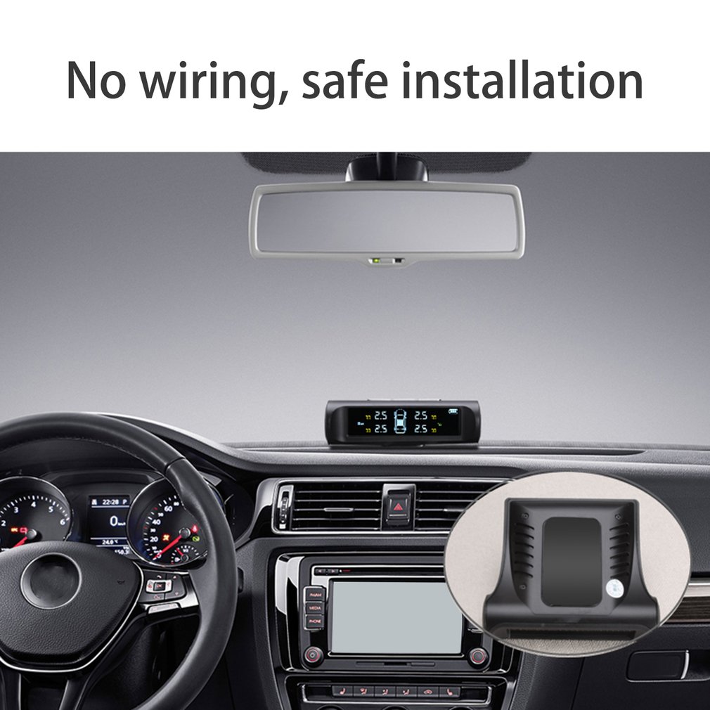 Solar Power Smart Safety Tyre Pressure Monitoring System Set Tool Kit - Black