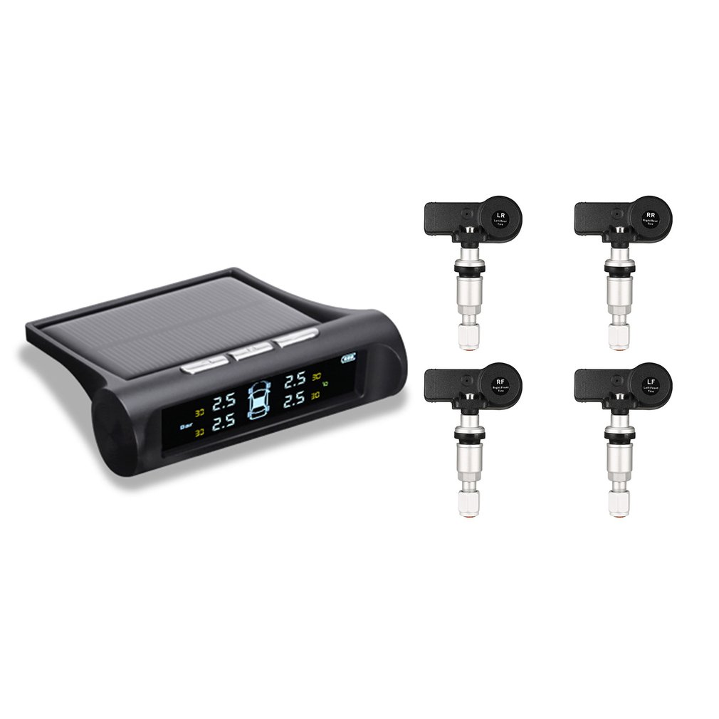 Solar Power Smart Safety Tyre Pressure Monitoring System Set Tool Kit - Black