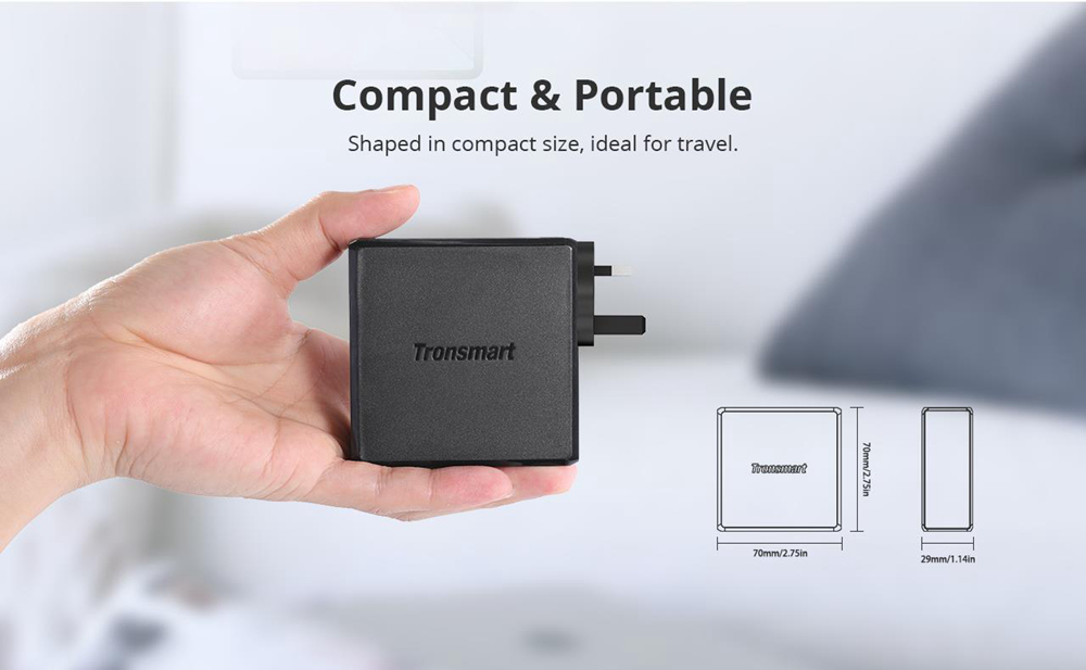 Tronsmart WCP02 60W USB C Wall Charger with Power Delivery 3.0 for MacBook Air/iPad Pro 2018, iPhone XS/Max/XR - UK