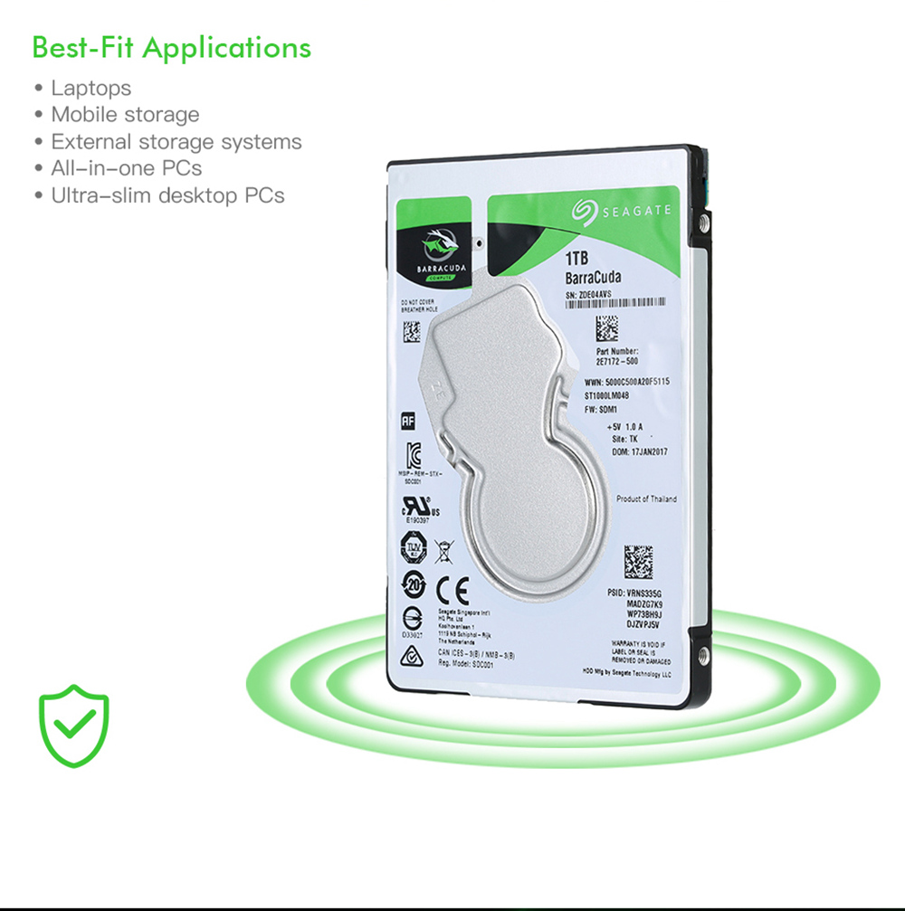 Seagate ST500LM048 1TB Notebook Internal Hard Disk Drive 2.5 Inch 7mm 5400RPM SATA 6Gb/s Interface 128MB Cache Memory - Silver