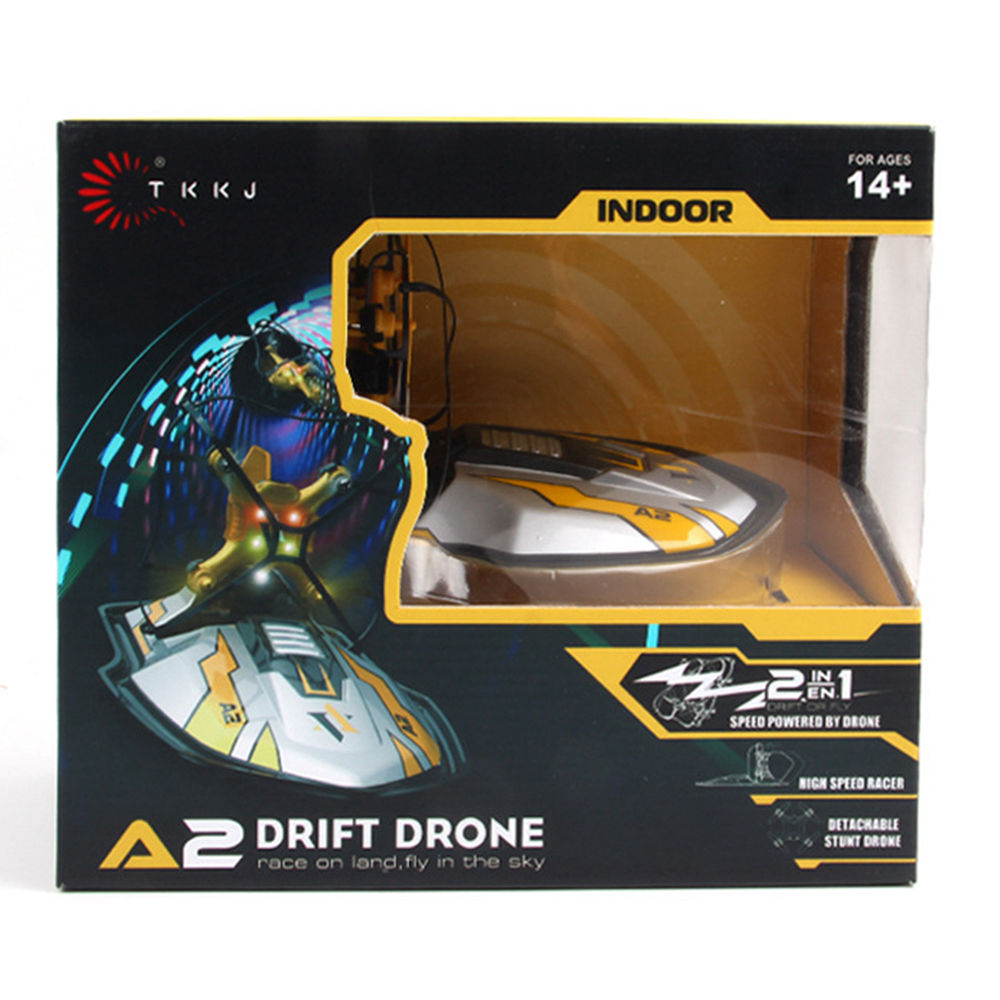 TKKJ A2 2.4G 4CH 2In1 Land and Flight Dual Mode Mini RC Drone Car with LED Lights RTF