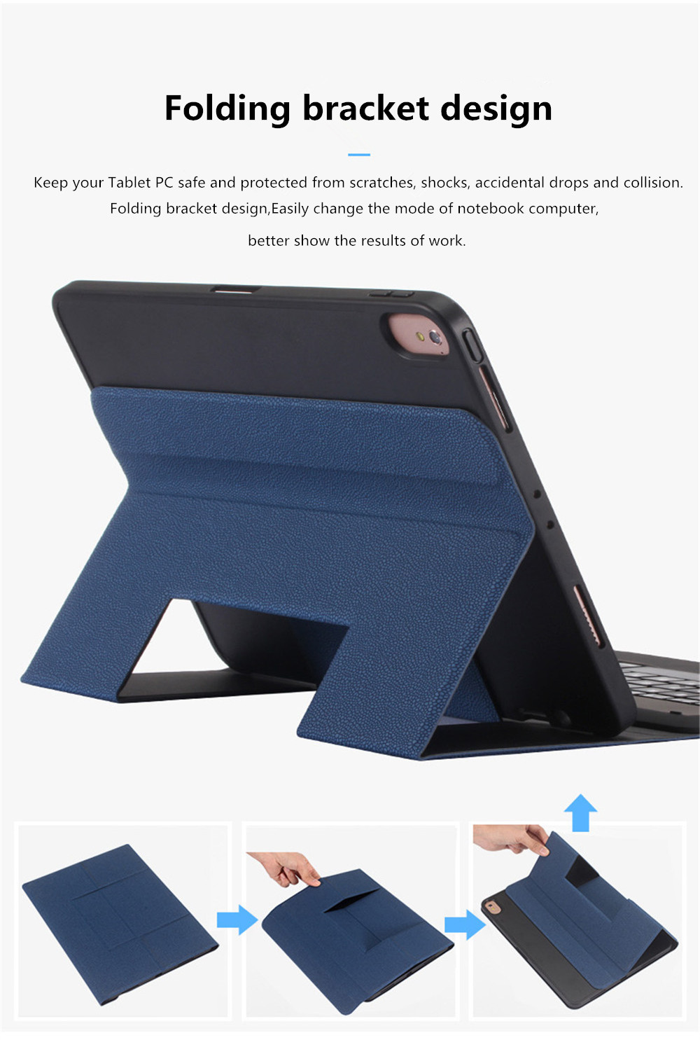 Binai K11 Bluetooth Keyboard for iPad Pro 11 Inch Tablet PC with Kickstand Leather Case - Blue