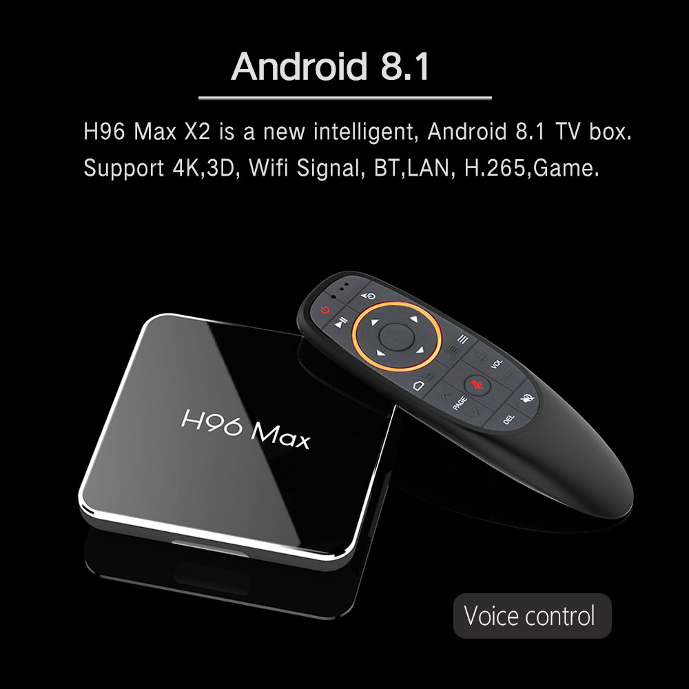 H96 MAX X2 Amlogic S905X2  Android 8.1 4GB DDR4 64GB eMMC TV Box with Voice Remote Dual Band WiFi LAN Bluetooth USB3.0 HDMI