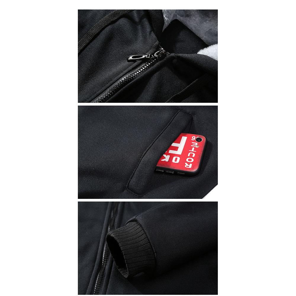 W02 Men's Autumn Winter Casual Color Block Cotton Cashmere Hooded Coat Size M - Blue + Gray