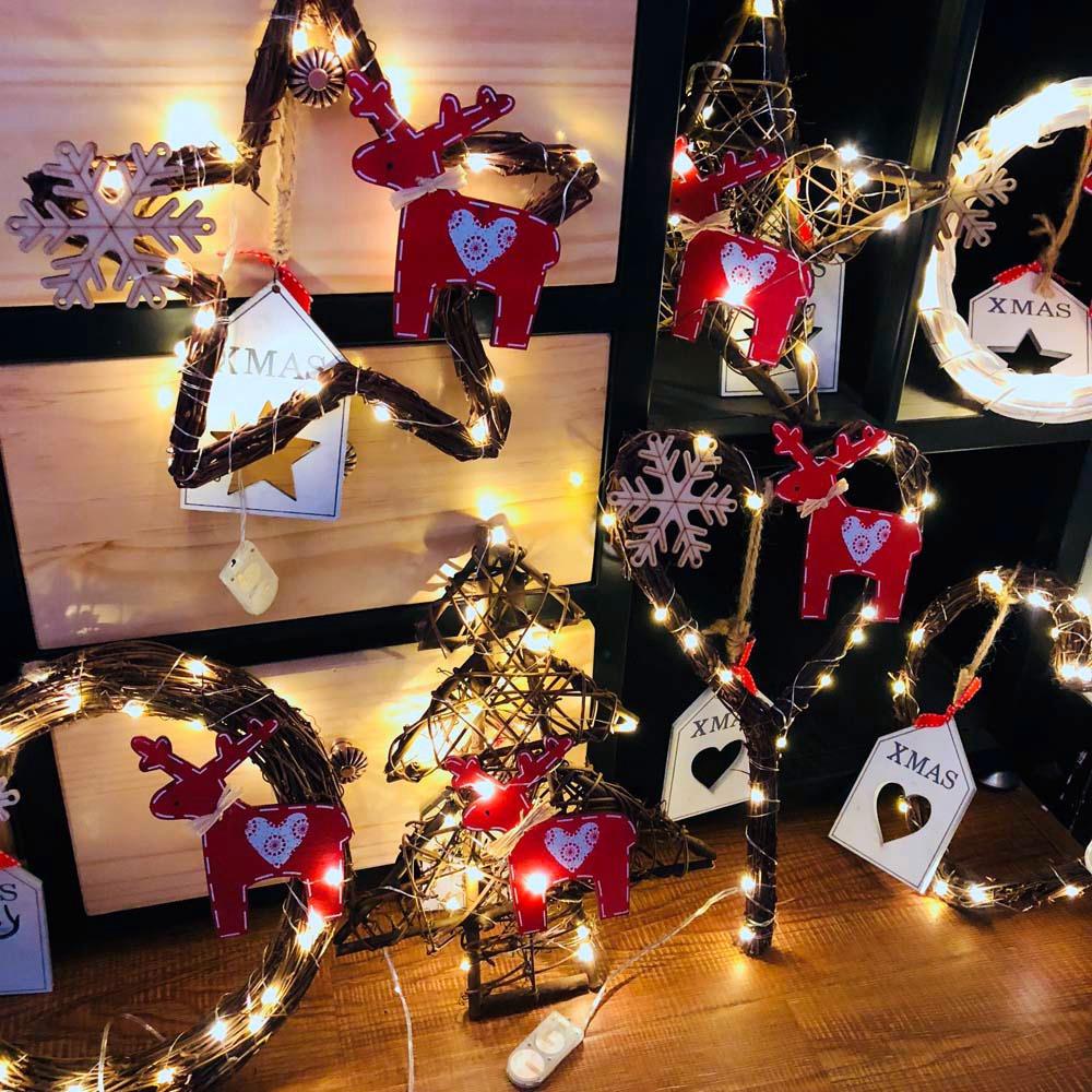 20LEDs Natural Dried Wreath DIY Heart Rattan String Light Wreaths Christmas Door Wall Wedding Decoration - Warm White