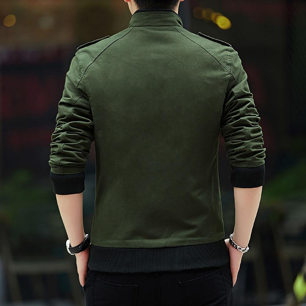 CA9801 Men's Autumn Winter Classic Casual Jacket (Lapel Grid Long Sleeve Polyester Jacket Size M) - Army Green
