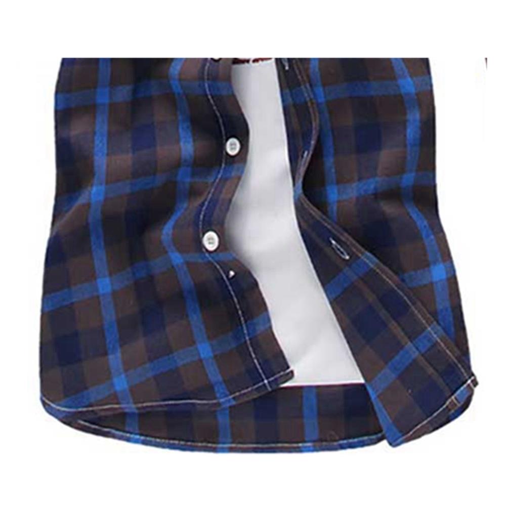 Men's Plaid Shirt Button-down Long Sleeve (Size M) - Blue