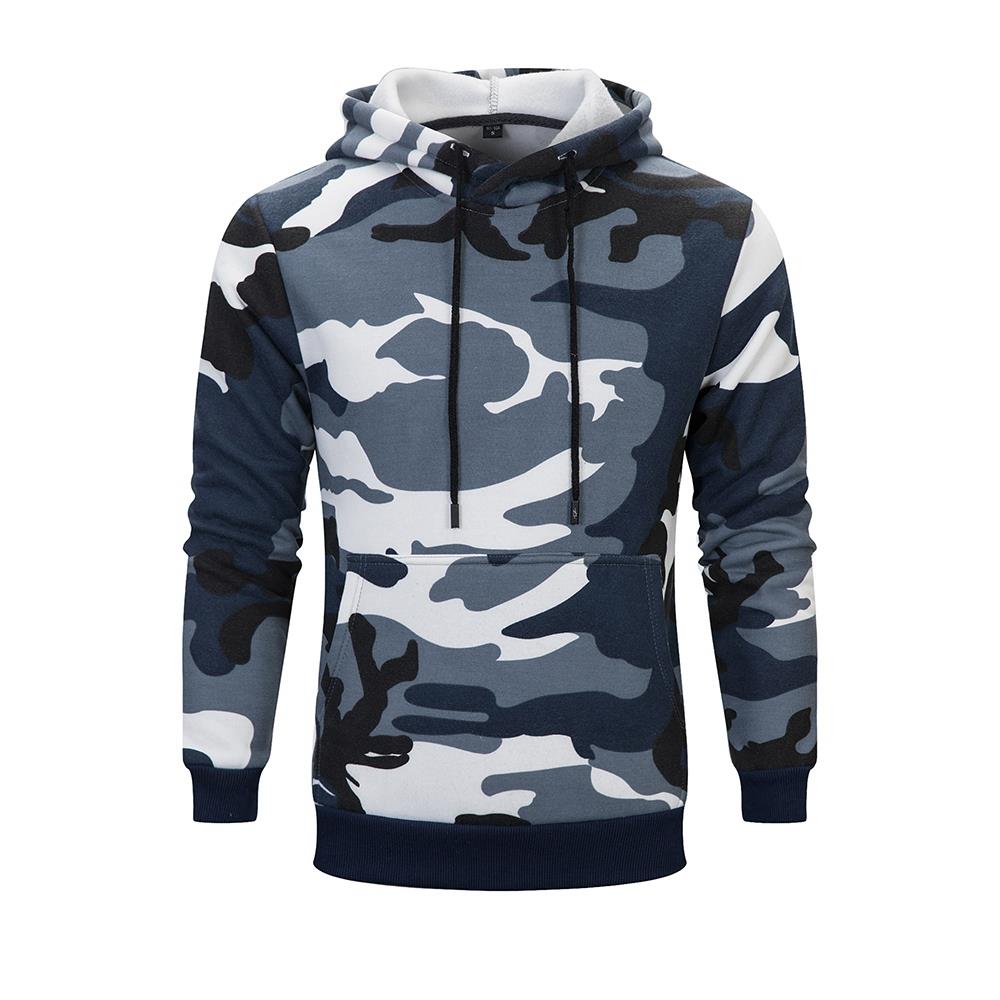 WY40 Men's Autumn Casual Long Sleeve Camouflage Pattern Hoodie Size M - Blue