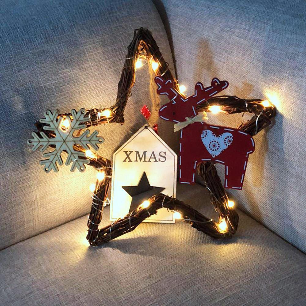 20LEDs Natural Dried Wreath DIY Pentagram Rattan String Light Wreaths Christmas Door Wall Wedding Decoration - Warm White