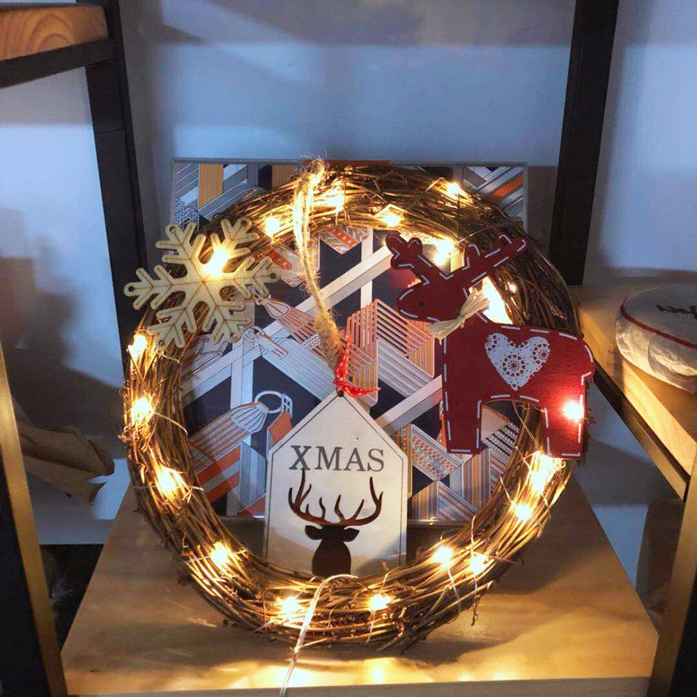 20LEDs Natural Dried Wreath DIY Round Rattan String Light Wreaths Christmas Door Wall Wedding Decoration - Warm White