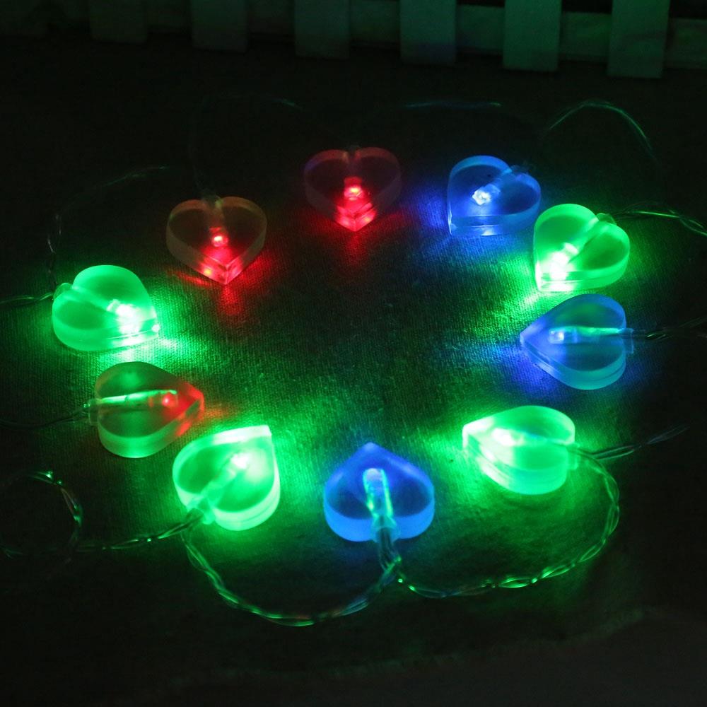 10PCS LED Heart Battery LED String Lights Holiday Christmas Party Garden Decoration Lights (1.2 Meters) - Multi-color