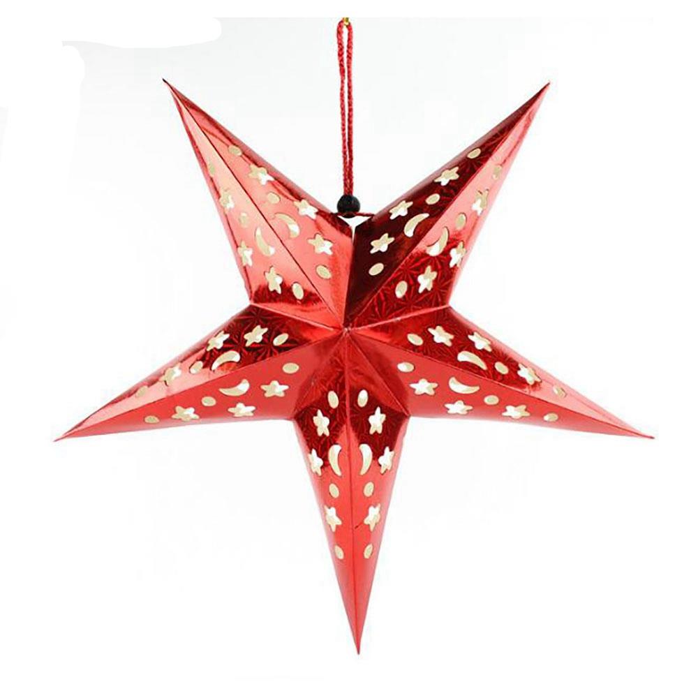 Hanging Paper Star Solid Laser Pentagonal Star Ceiling Decoration (30CM) - Red