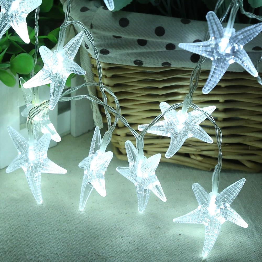 10PCS Starfish LED Battery LED String Lights Holiday Christmas Party Garden Decoration Lights (1.2 Meters) - White