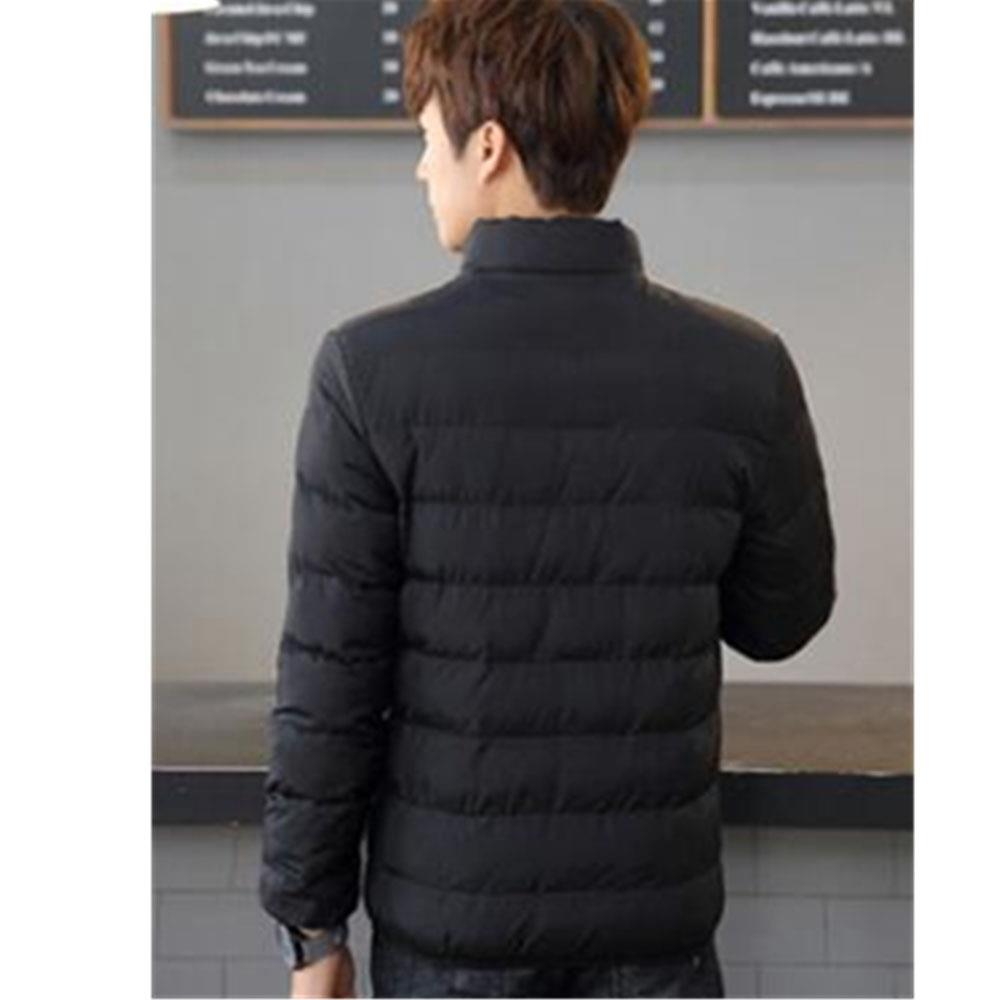 Men's Autumn And Winter Basic Casual Thick Cotton Down Jacket (Stand Collar Warm Coat Size L) - Black + Gray
