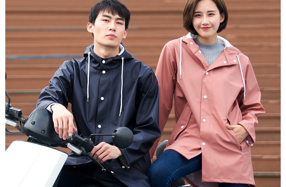 Xiaomi 7th Unisex Adult Raincoat (Waterproof Coat Jacket Reflective Strip Couple Cloak Poncho Size L Women) - Pink