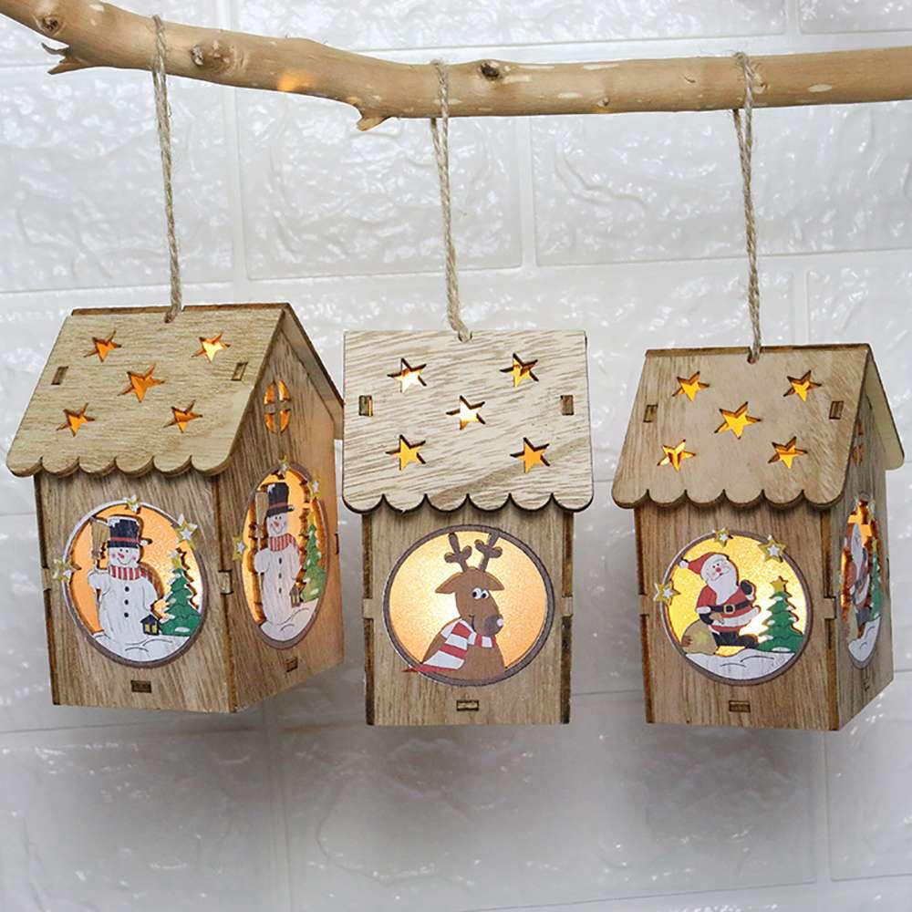 Wooden Lighting House Christmas Decorations Pendant Gift - Santa Claus