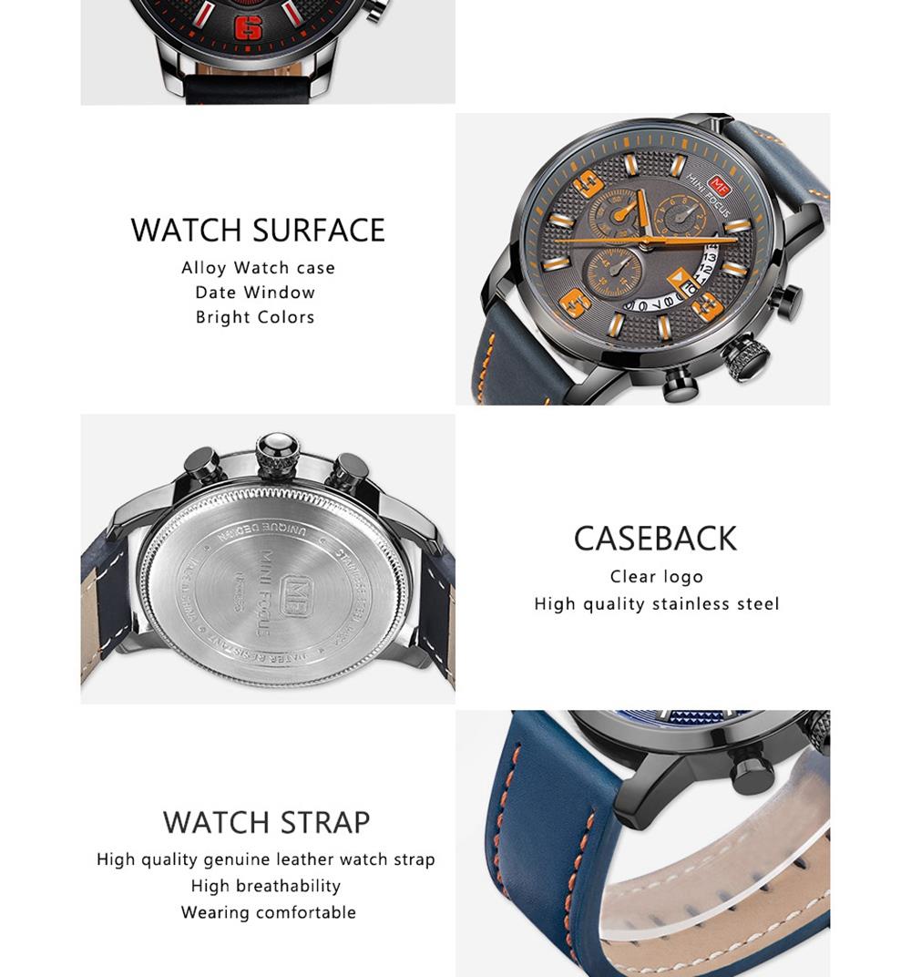 MINI FOCUS MF0025G Men's Quartz Watch Rotating Calendar Date Wristwatch - Blue + Gray