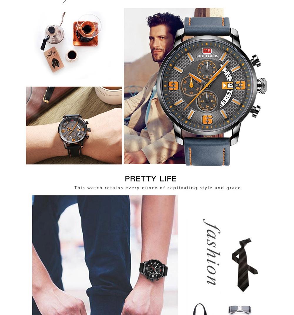 MINI FOCUS MF0025G Men's Quartz Watch Rotating Calendar Date Wristwatch - Blue