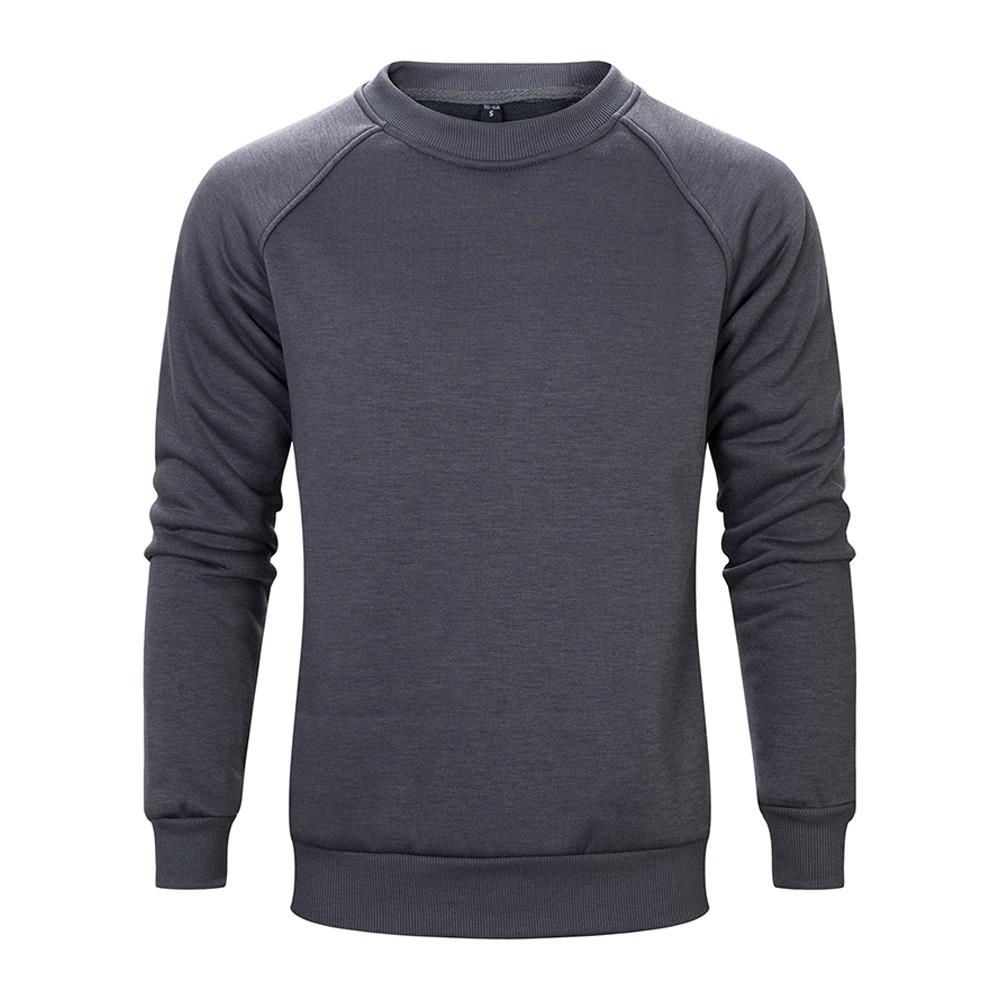WY19 Men's Autumn Basic Casual Round Neck Sweatshirt (Solid Color Cotton Pullover Shirt Size M) - Dark Gray
