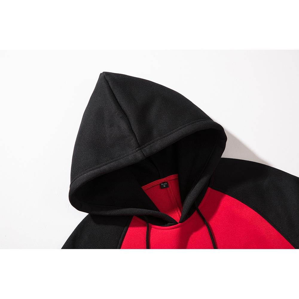 WY39 Men's Autumn Winter Raglan Hoodie (Color Block Breathable Size M) - Red