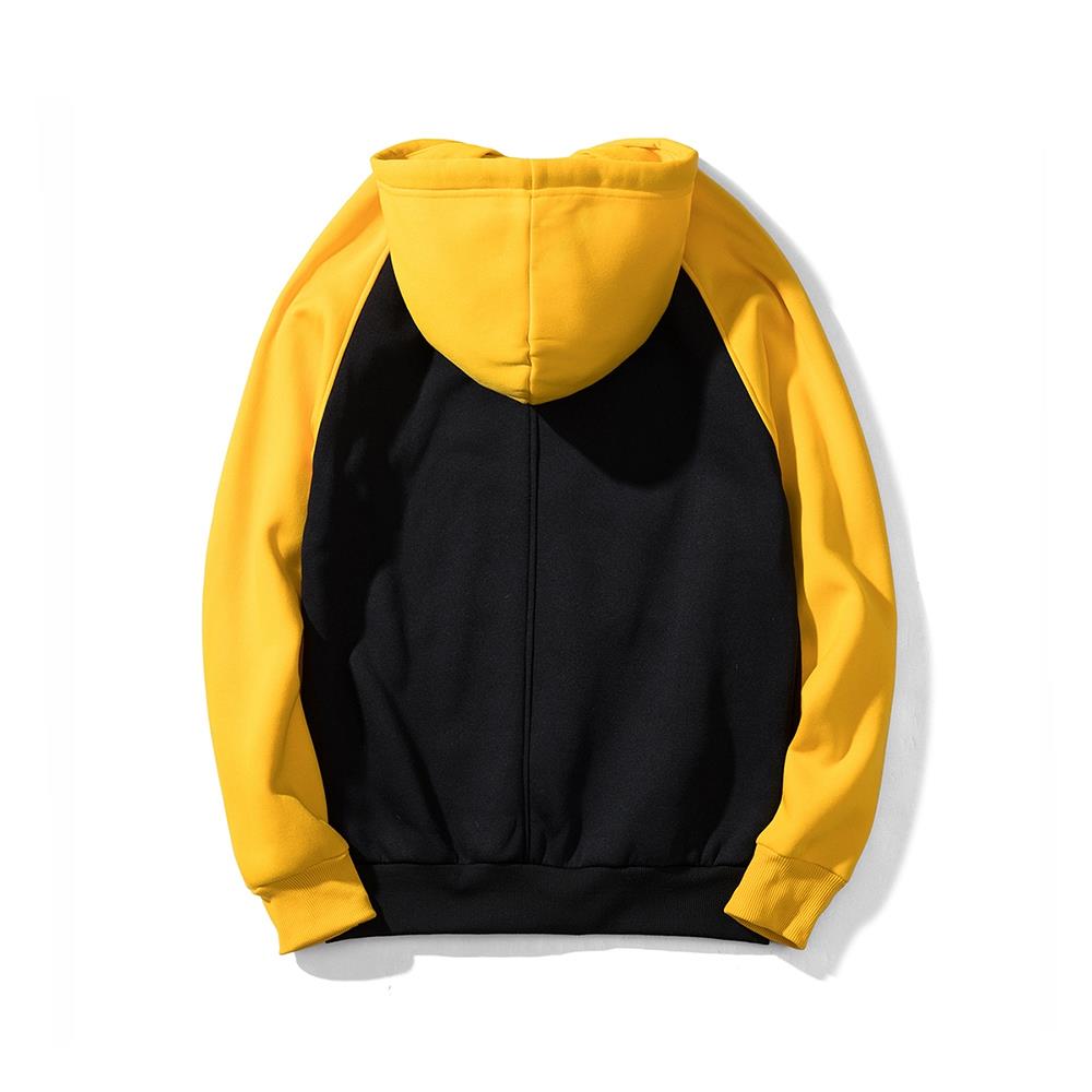 WY39 Men's Autumn Winter Raglan Hoodie (Color Block Breathable Size M) - Black