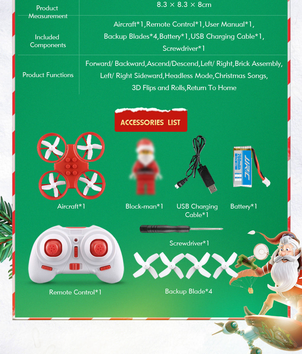 [HK Stock]JJRC H67 Flying Santa Claus 2.4G 4CH 6Axis Headless Mode Toy Brick RC Quadcopter RTF - Red