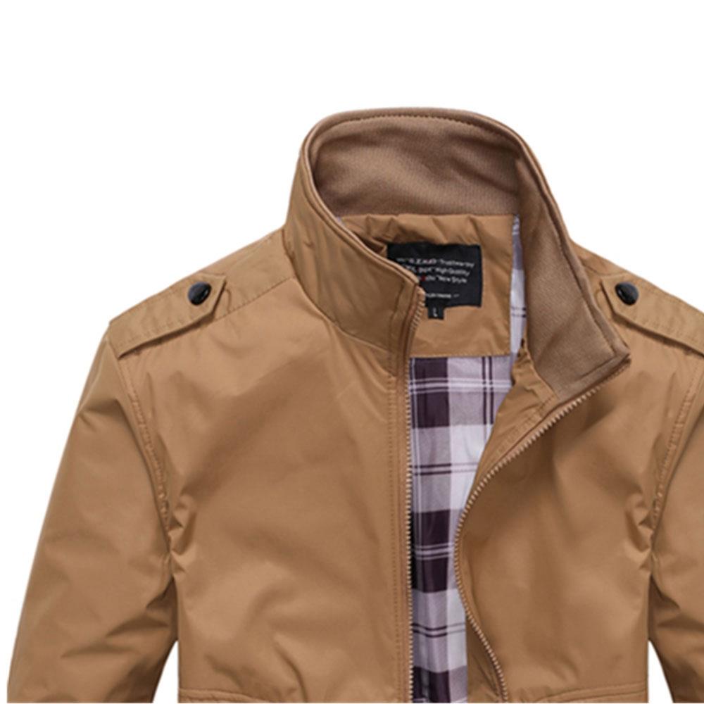 CA1235 Men Classic Casual Standing Collar Jacket Size 4XL Khaki