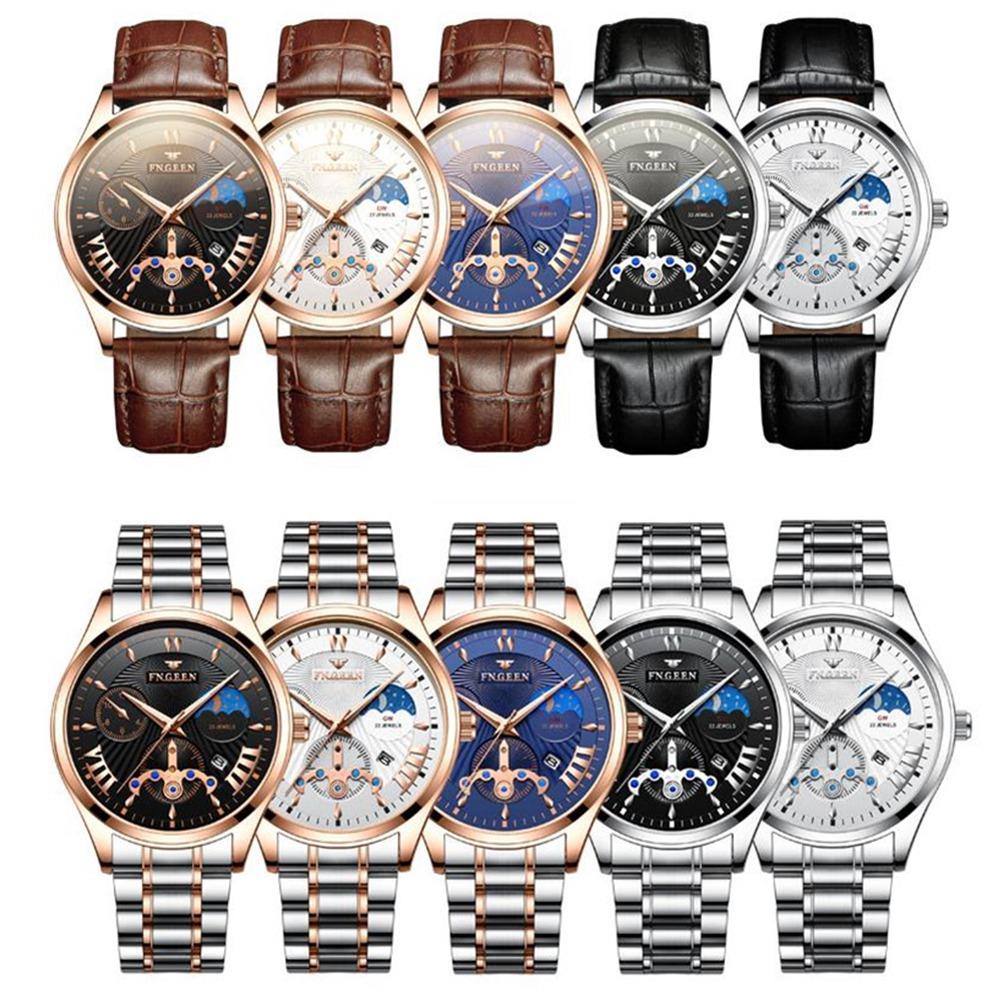 FNGEEN 5606 Men's Stainless Steel Watch Noctilucent Quartz Movement Water-resistant - Rose Gold + Black