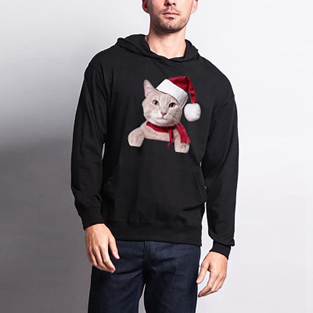 Unisex Christmas Series Cartoon Cat Pattern Hoodie (Hooded Pullover Sweatshirt Size S) - Black