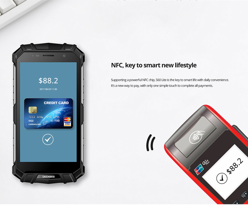 [HK Stock]DOOGEE S60 Lite 5.2 Inch 4G LTE Smartphone MT6750T 4GB 32GB 16.0MP Rear Camera Android 8.1 IP68 Wireless Charge NFC - Silver