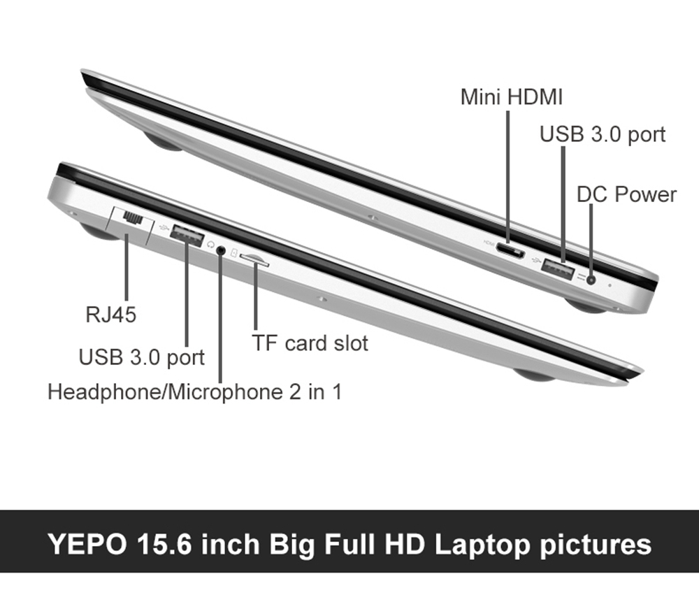 YEPO 737A6 Laptop Intel Apollo Lake J3455 Quad Core 15.6" IPS Screen 1920*1080 Windows 10 6GB RAM 256GB SSD - Silver