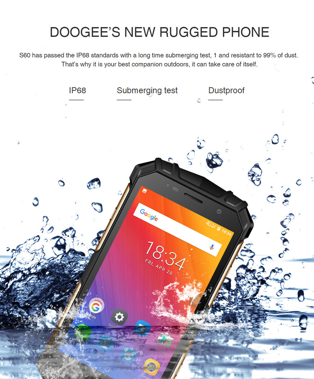 [HK Stock]DOOGEE S60 5.2 Inch 4G LTE Smartphone Helio P25 6GB 64GB 21.0MP Rear Camera Android 7.0 IP68 Fast Charge NFC - Black
