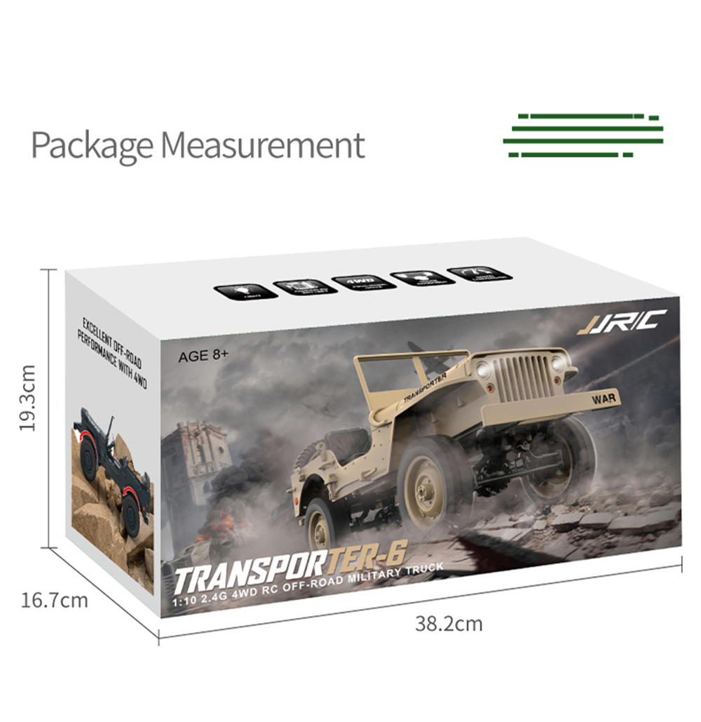 JJRC Q65 Transporter-6 2.4G 1:10 4WD Convertible Jeep Off-road RC Car Military Truck RTR - Khaki