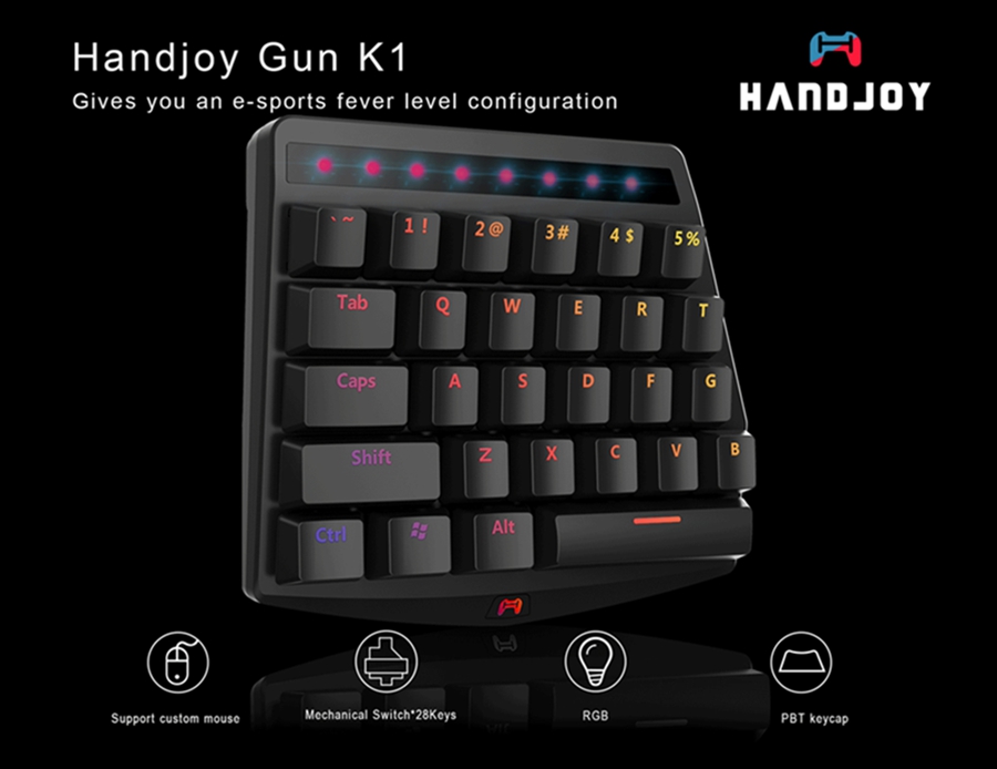 Handjoy K1 Bluetooth RGB Mechanical Keyboard 28 Keys Blue Switches for Android/IOS Mobile Devices - Black