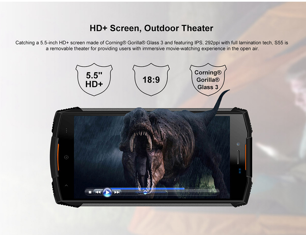 [HK Stock]DOOGEE S55 5.5 Inch 4G LTE Smartphone MT6750T 4GB 64GB 13.0MP+8.0MP Dual Rear Cameras Android 8.0 IP68 Fast Charge Touch ID - Black